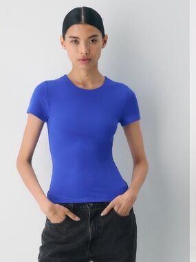 Babaton Royal Blue Short Sleeve Crewneck Tee